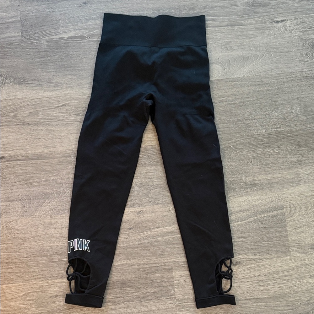 PINK Victoria's Secret Black Leggings with White Accents